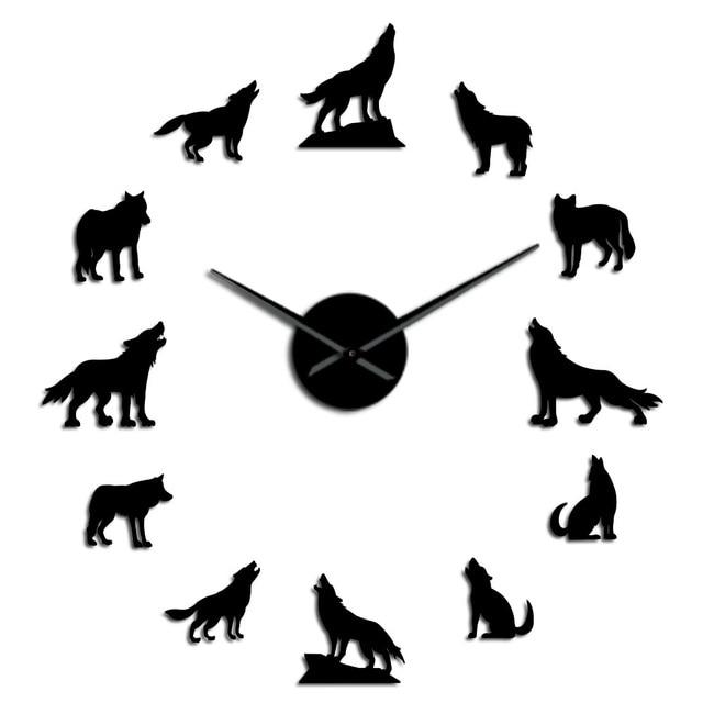 Wall Clocks - Howling Wolves Large Frameless DIY Wall Clock Wolf Lover Gift