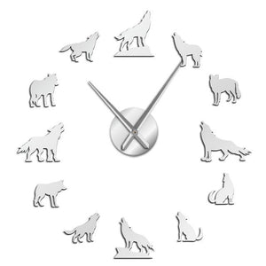 Wall Clocks - Howling Wolves Large Frameless DIY Wall Clock Wolf Lover Gift