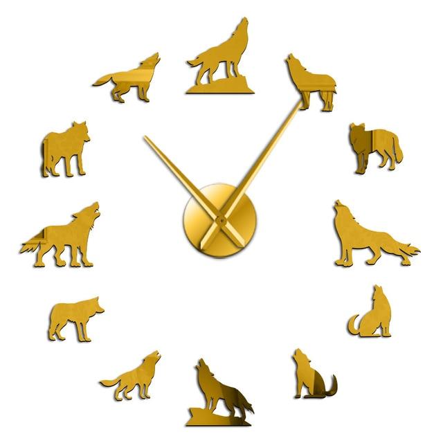 Wall Clocks - Howling Wolves Large Frameless DIY Wall Clock Wolf Lover Gift