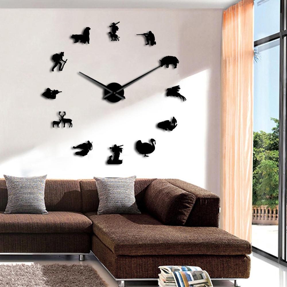 Wall Clocks - Hunting Large Frameless DIY Wall Clock Gift For Hunter