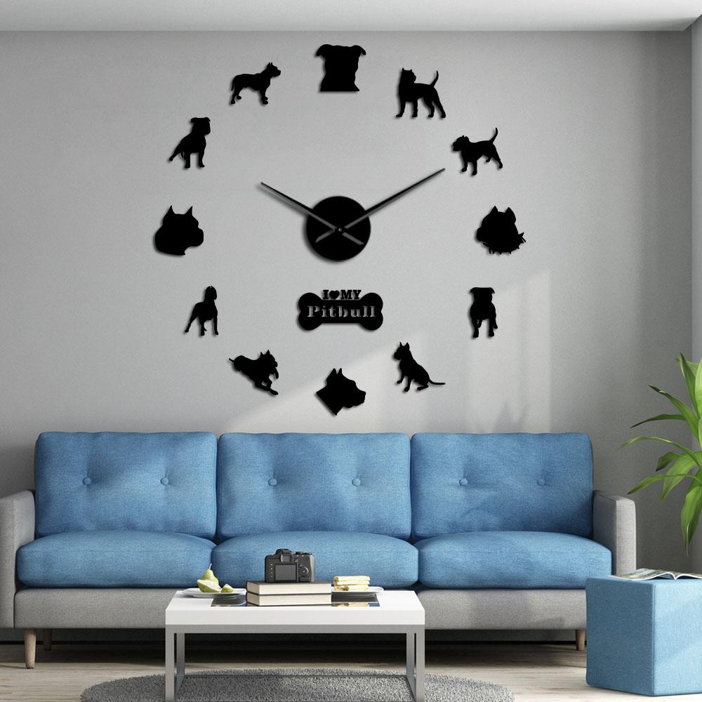 Wall Clocks - I Love My Pit Bull Large Frameless DIY Wall Clock Dog Lover Gifts