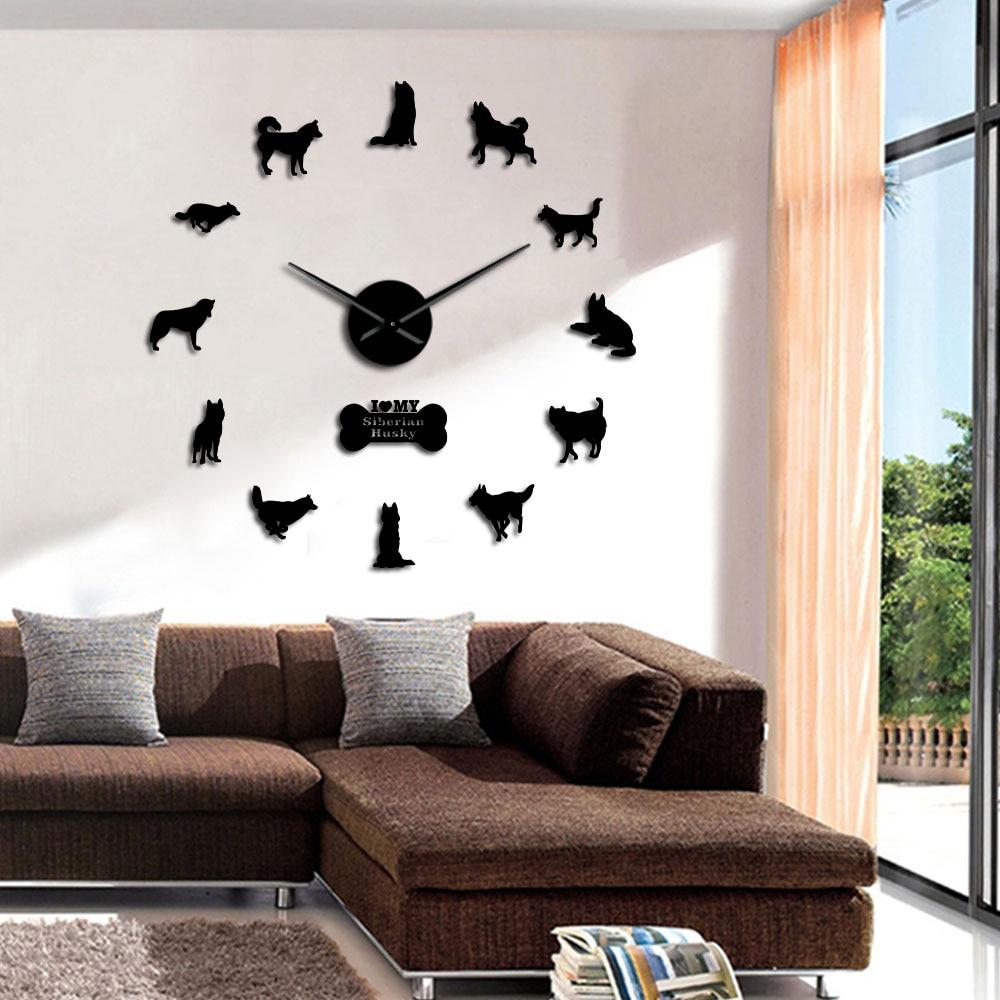 Wall Clocks - I Love My Siberian Husky Large Frameless DIY Wall Clock Gift