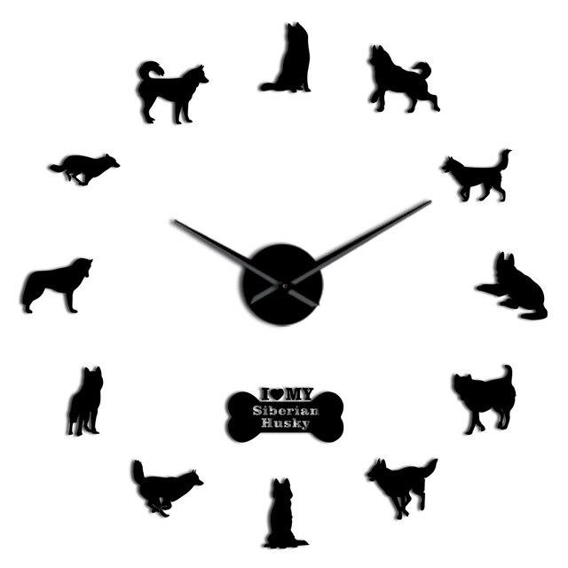 Wall Clocks - I Love My Siberian Husky Large Frameless DIY Wall Clock Gift