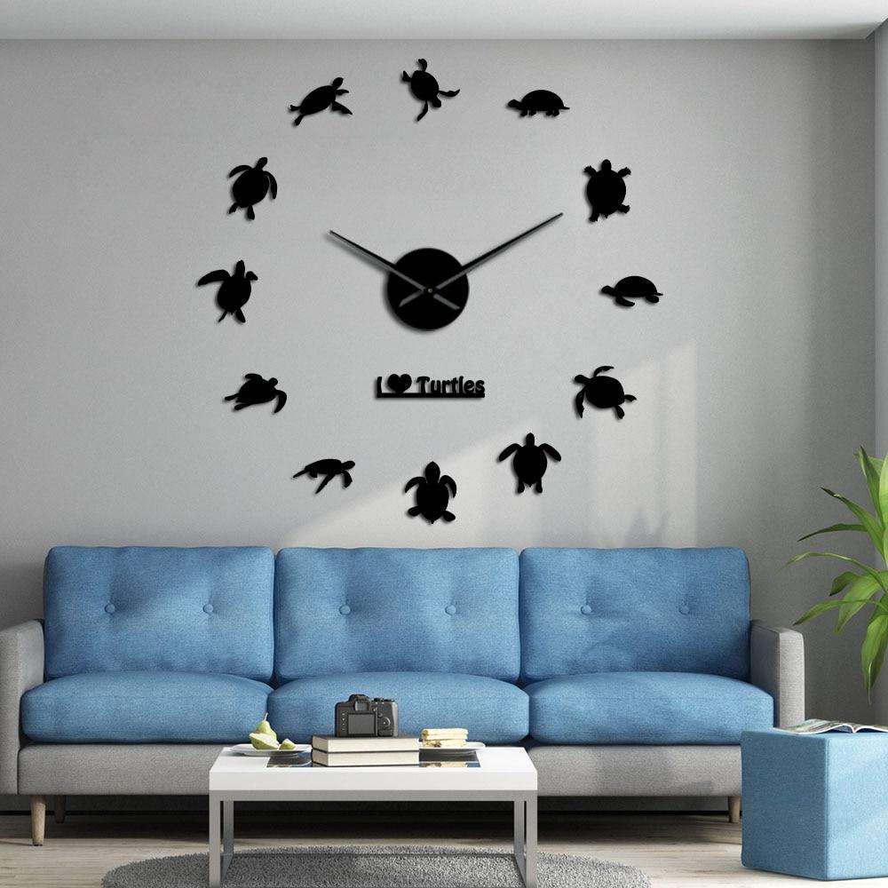 Wall Clocks - I Love Turtles Large Frameless DIY Wall Clock Sea Animals Lover Gift