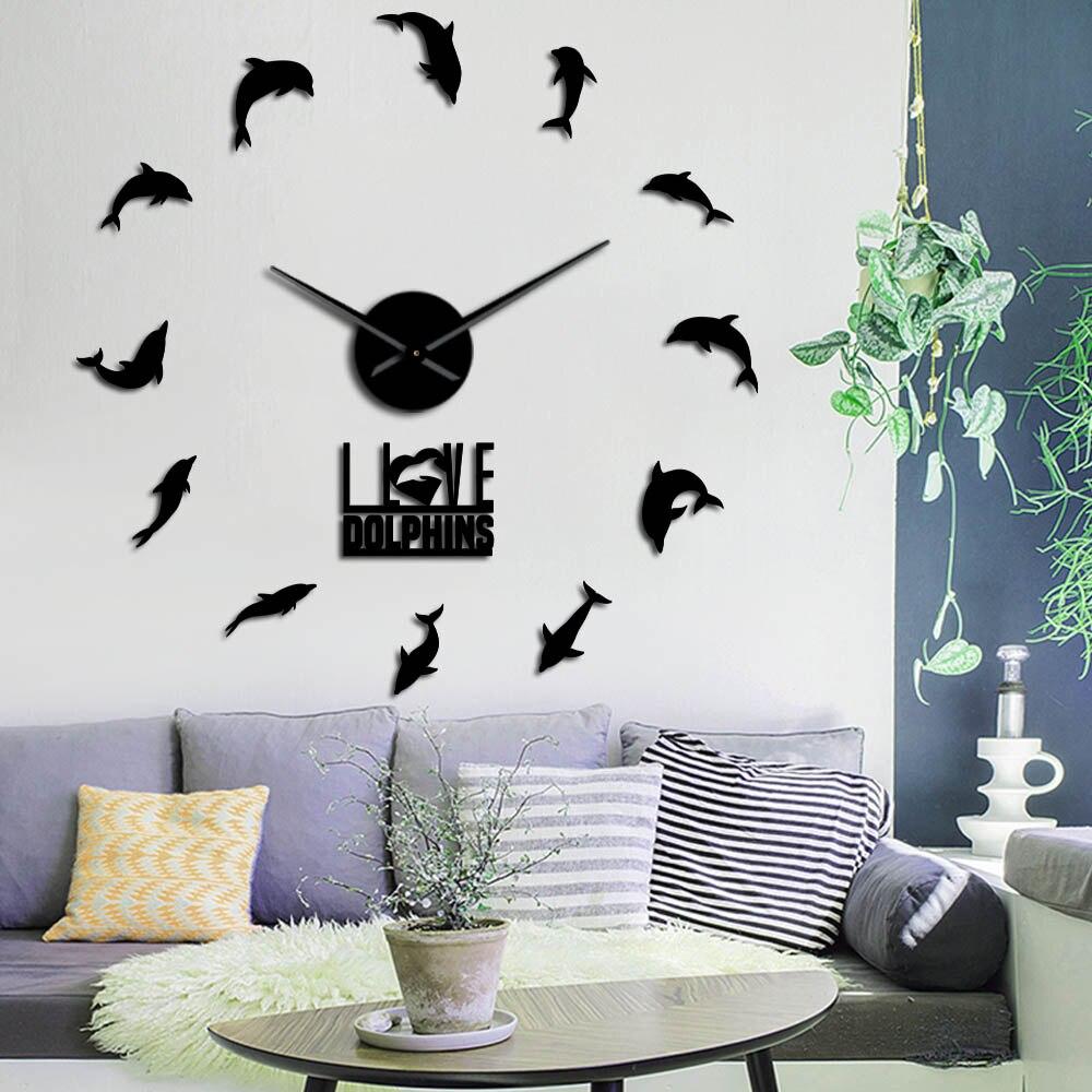 Wall Clocks - Jumping Dolphins Large Frameless DIY Wall Clock I Love Dolphins Gift