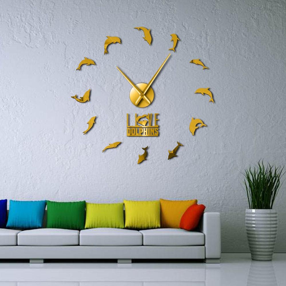 Wall Clocks - Jumping Dolphins Large Frameless DIY Wall Clock I Love Dolphins Gift