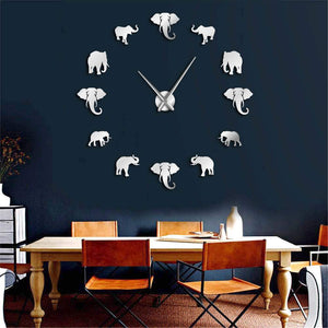 Wall Clocks - Jungle Elephant Large Frameless DIY Wall Clock
