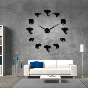 Wall Clocks - Jungle Elephant Large Frameless DIY Wall Clock