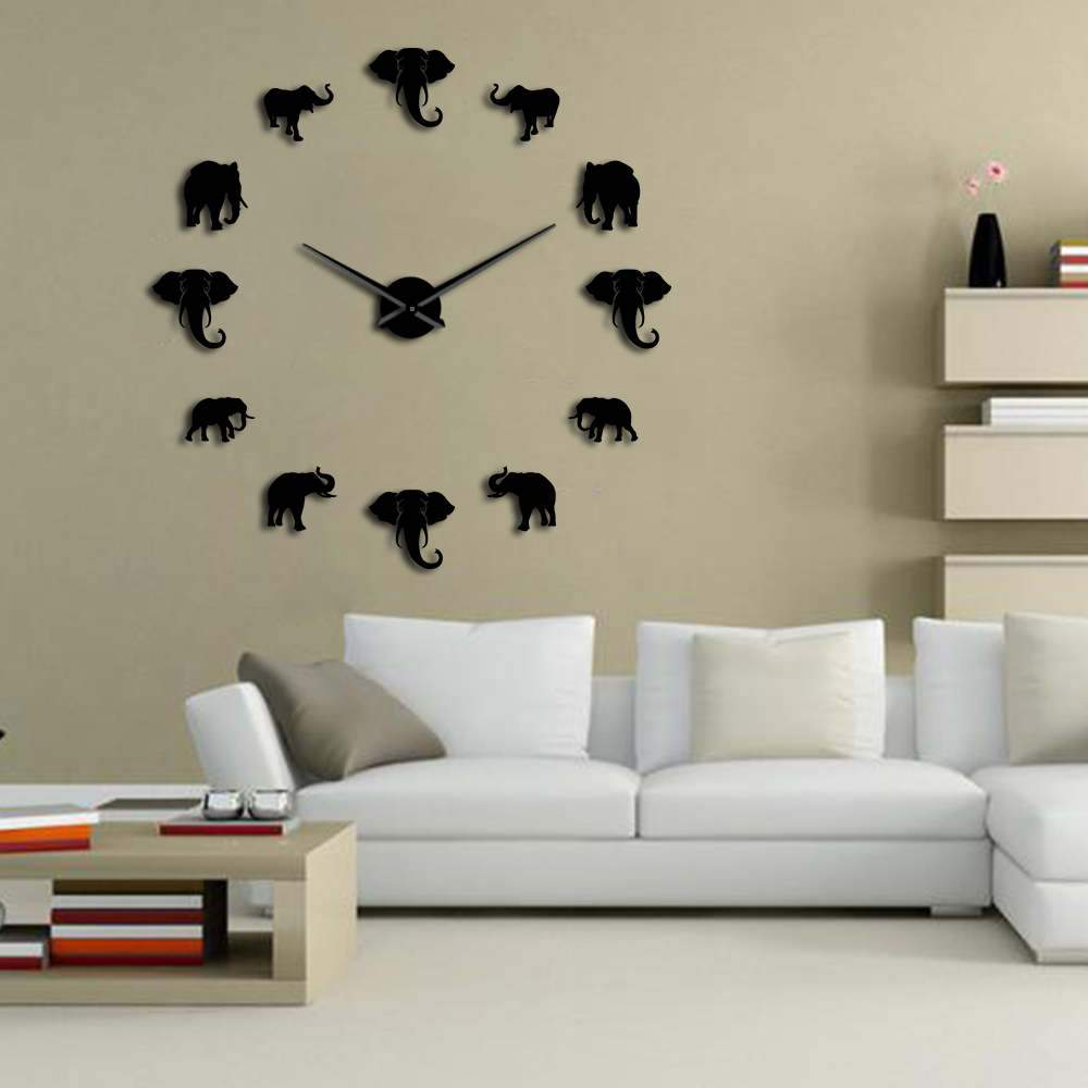 Wall Clocks - Jungle Elephant Large Frameless DIY Wall Clock