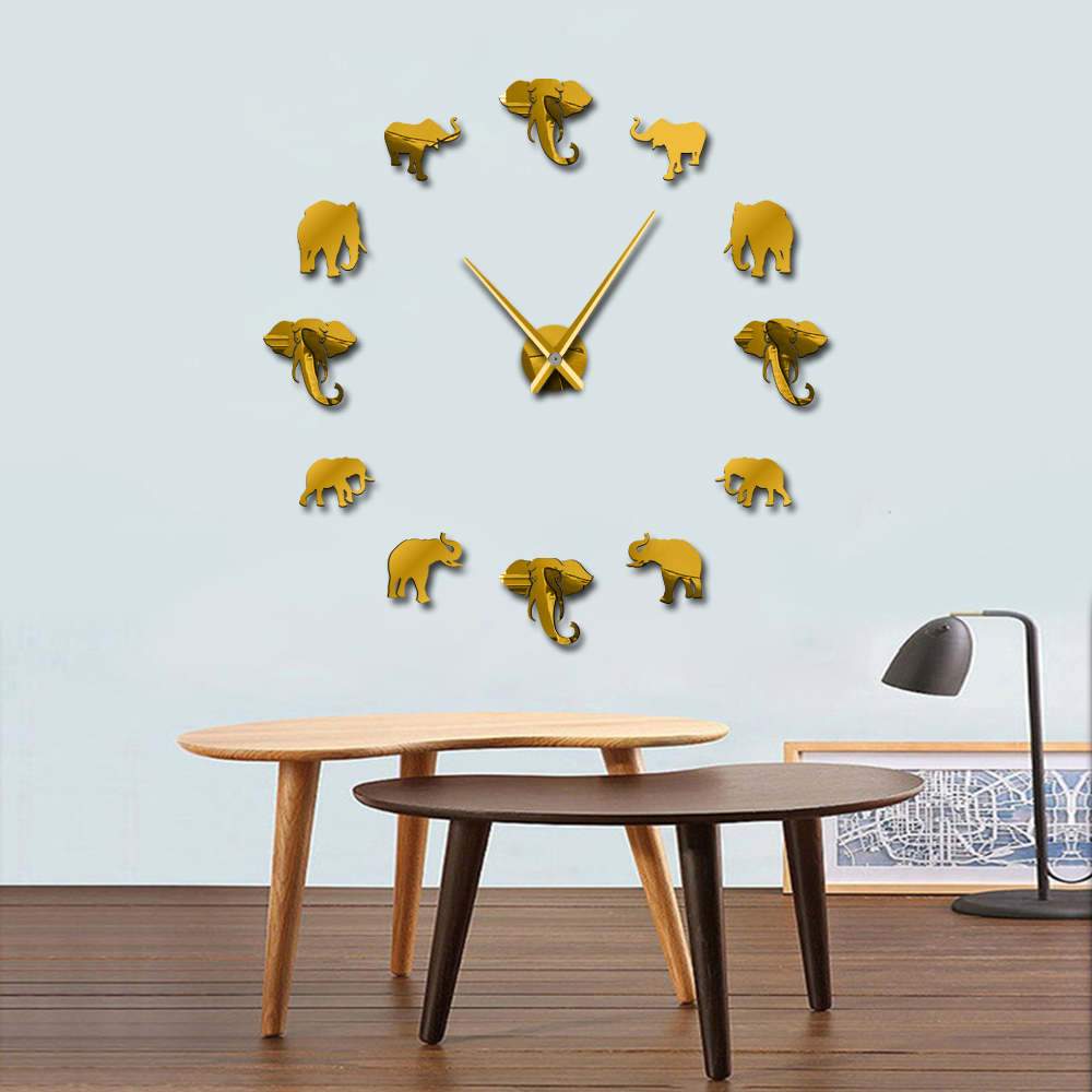 Wall Clocks - Jungle Elephant Large Frameless DIY Wall Clock