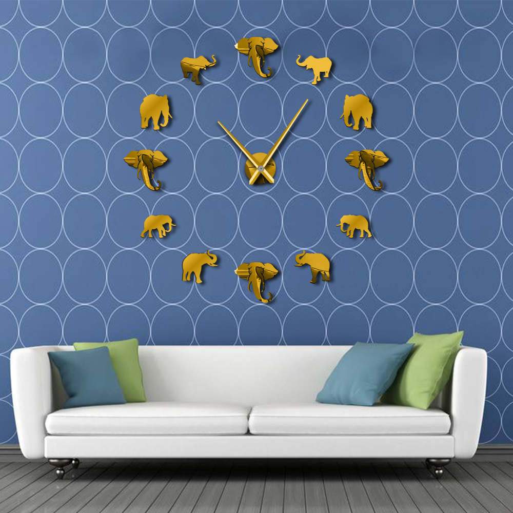 Wall Clocks - Jungle Elephant Large Frameless DIY Wall Clock