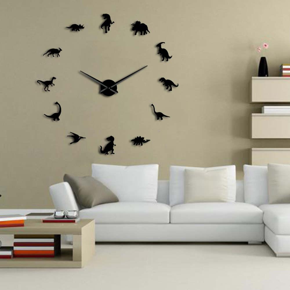 Wall Clocks - Jurassic Dinosaurs T-Rex Large Frameless DIY Wall Clock