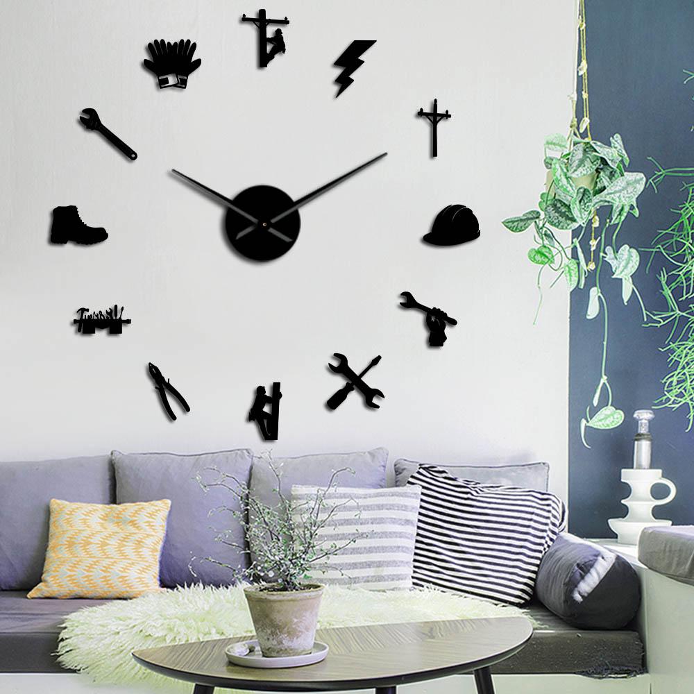 Wall Clocks - Lineman Electrician Large Frameless DIY Wall Clock Gift