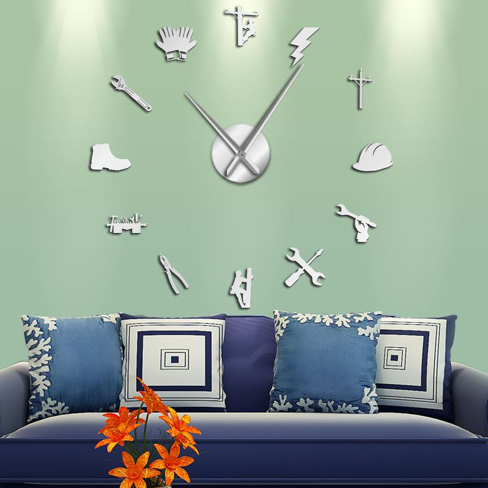 Wall Clocks - Lineman Electrician Large Frameless DIY Wall Clock Gift