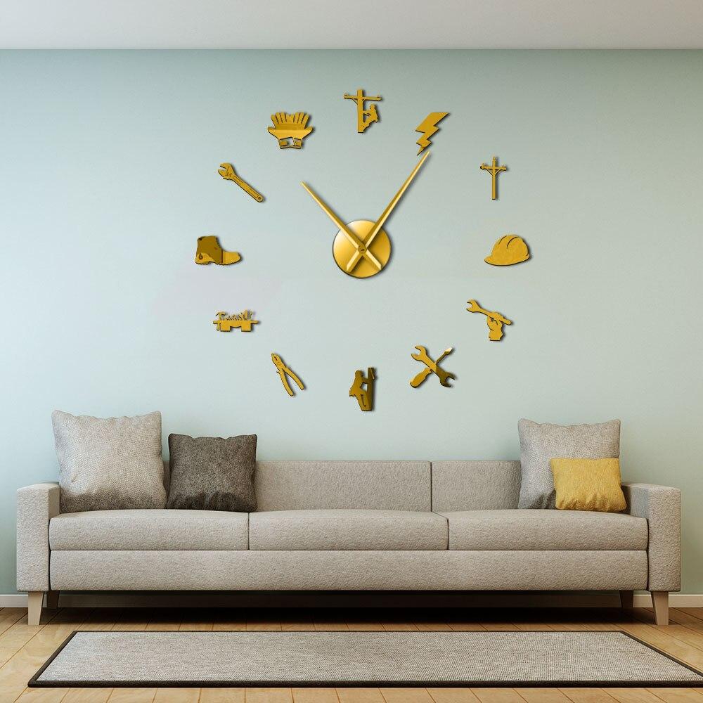 Wall Clocks - Lineman Electrician Large Frameless DIY Wall Clock Gift