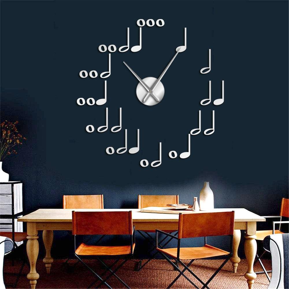 Music Notes Large Frameless DIY Wall Clock Music Studio Room Decor Musician Gifts