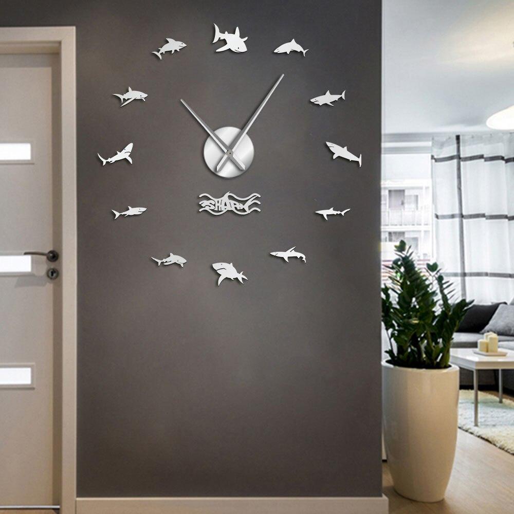 Wall Clocks - Ocean Great White Sharks Large Frameless DIY Wall Clock