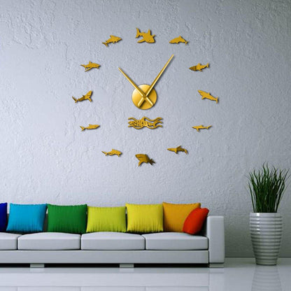 Wall Clocks - Ocean Great White Sharks Large Frameless DIY Wall Clock