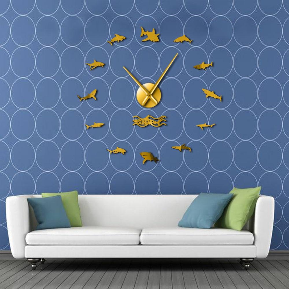 Wall Clocks - Ocean Great White Sharks Large Frameless DIY Wall Clock