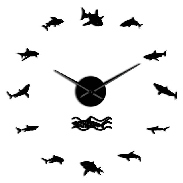 Wall Clocks - Ocean Great White Sharks Large Frameless DIY Wall Clock