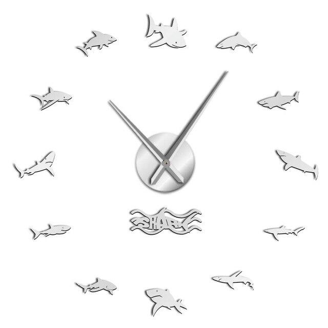 Wall Clocks - Ocean Great White Sharks Large Frameless DIY Wall Clock