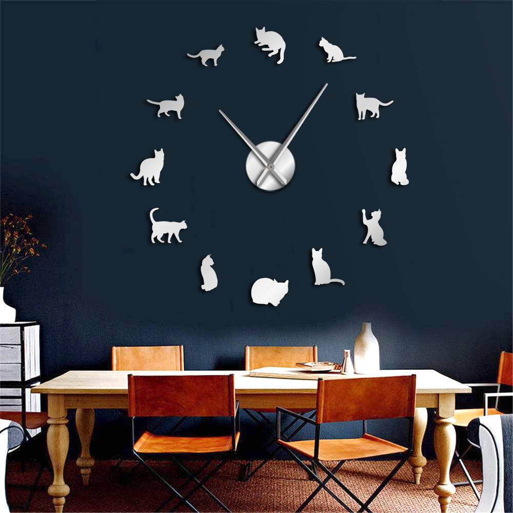 Wall Clocks - Playful Cats Kittens Large Frameless DIY Wall Clock