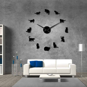 Wall Clocks - Playful Cats Kittens Large Frameless DIY Wall Clock