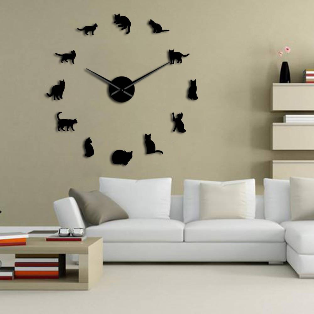 Wall Clocks - Playful Cats Kittens Large Frameless DIY Wall Clock