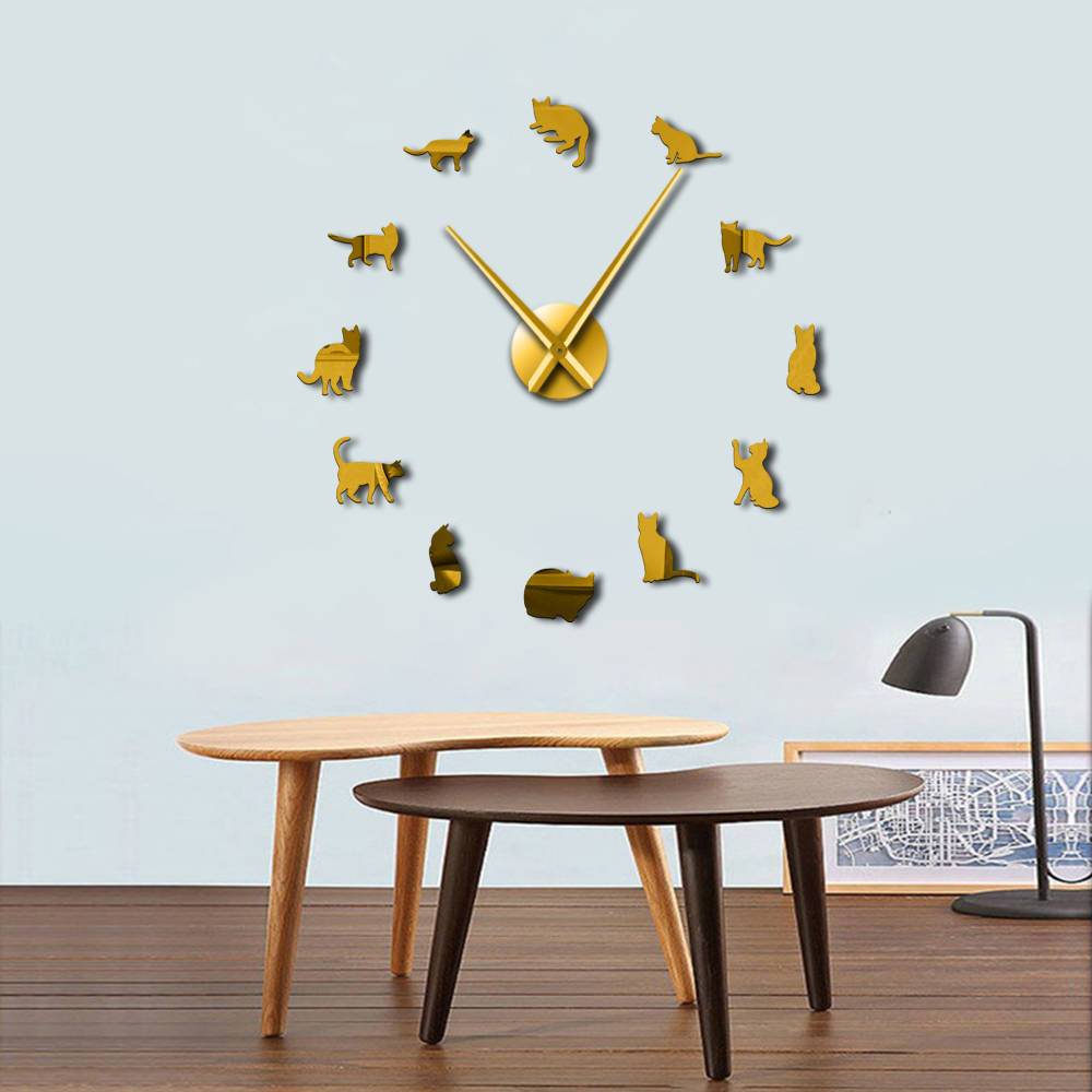 Wall Clocks - Playful Cats Kittens Large Frameless DIY Wall Clock