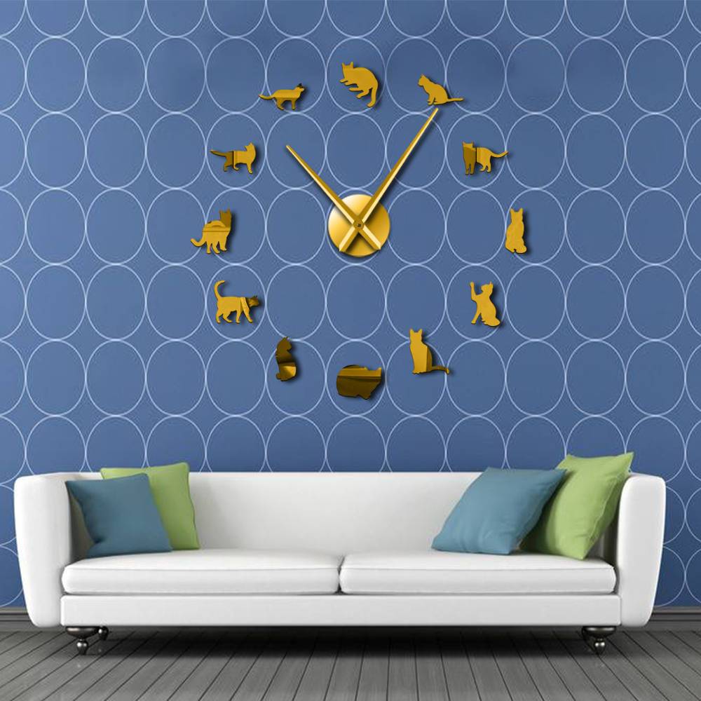 Wall Clocks - Playful Cats Kittens Large Frameless DIY Wall Clock