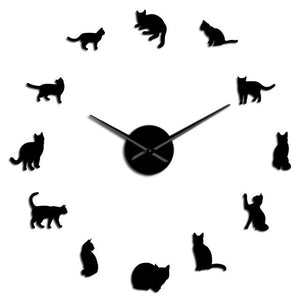 Wall Clocks - Playful Cats Kittens Large Frameless DIY Wall Clock