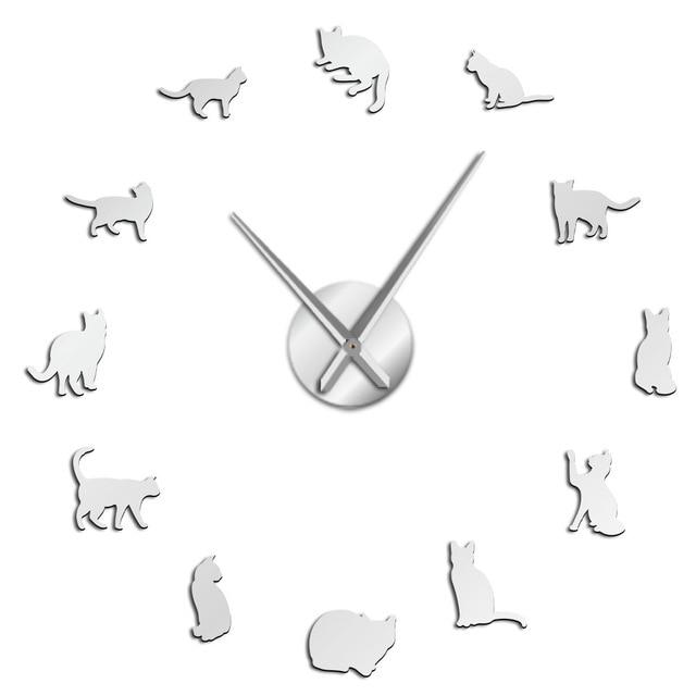 Wall Clocks - Playful Cats Kittens Large Frameless DIY Wall Clock