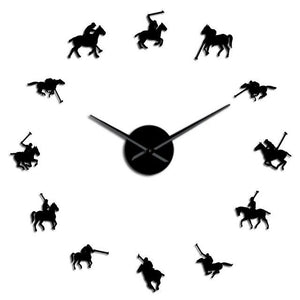 Polo Games Large Frameless DIY Wall Clock Sport Poloist Horse Riders Gift