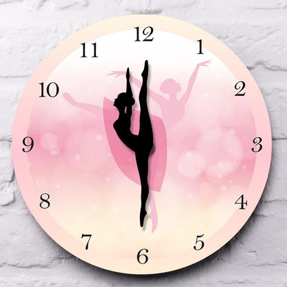 Princess Ballet Girl Moving Leg Dancing Pink Wall Clock