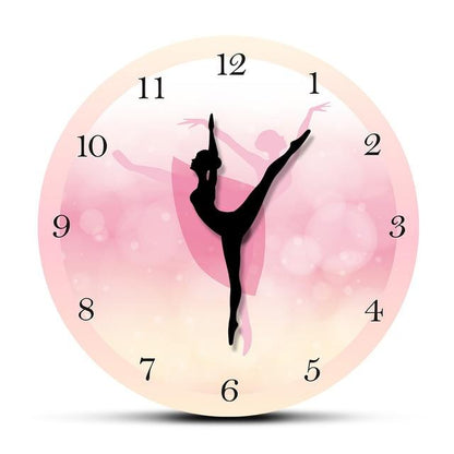 Princess Ballet Girl Moving Leg Dancing Pink Wall Clock