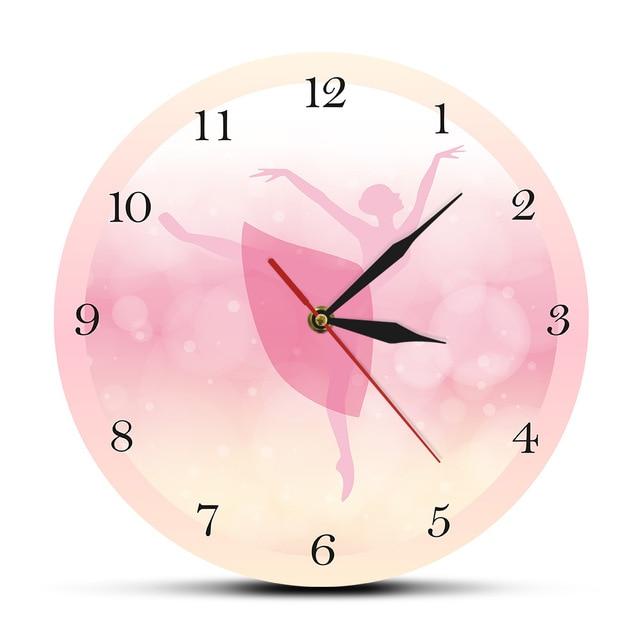 Princess Ballet Girl Moving Leg Dancing Pink Wall Clock