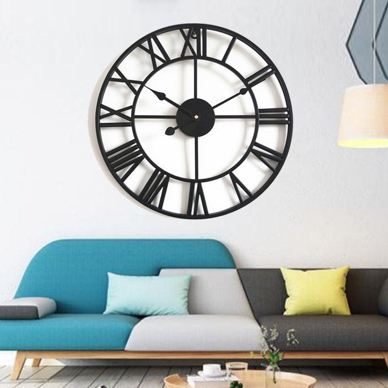 Wall Clocks - Retro Roman Number Large Metal Wall Clock Wall Decoration