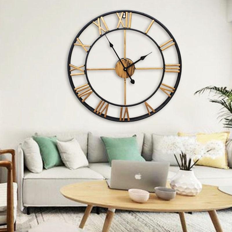 Wall Clocks - Retro Roman Number Large Metal Wall Clock Wall Decoration