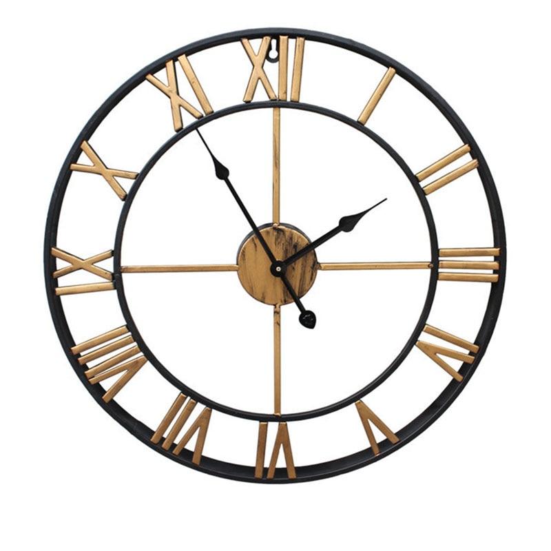 Wall Clocks - Retro Roman Number Large Metal Wall Clock Wall Decoration