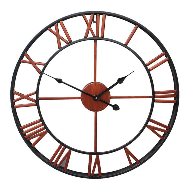 Wall Clocks - Retro Roman Number Large Metal Wall Clock Wall Decoration