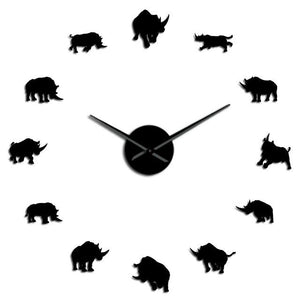 Wall Clocks - Rhinoceros Wildlife Animal Large Frameless DIY Wall Clock Rhinos Wall Art Decor