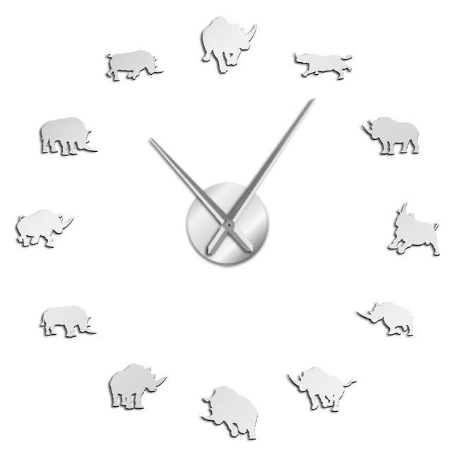 Wall Clocks - Rhinoceros Wildlife Animal Large Frameless DIY Wall Clock Rhinos Wall Art Decor