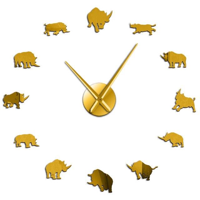 Wall Clocks - Rhinoceros Wildlife Animal Large Frameless DIY Wall Clock Rhinos Wall Art Decor