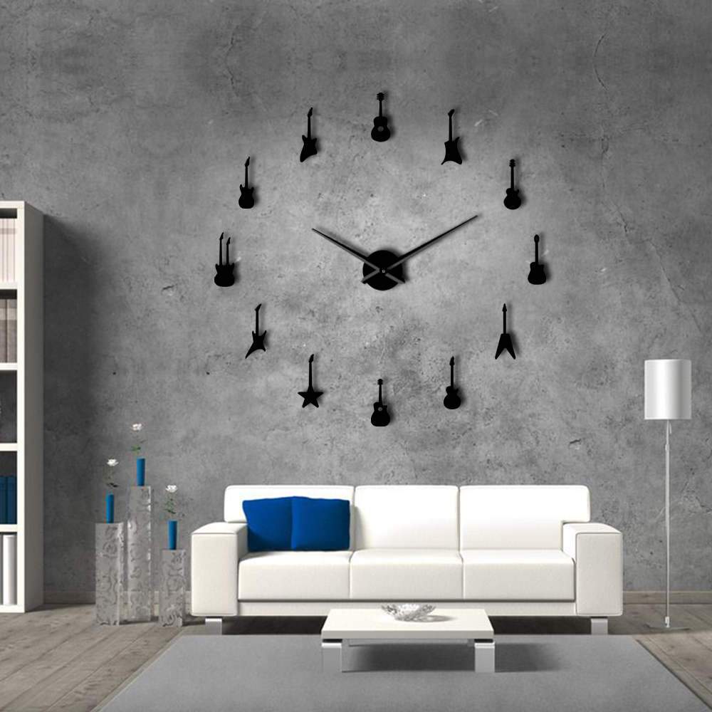 Wall Clocks - Rock N Roll Guitar Large Frameless DIY Wall Clock