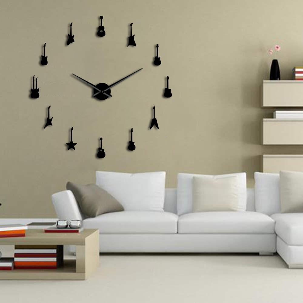 Wall Clocks - Rock N Roll Guitar Large Frameless DIY Wall Clock