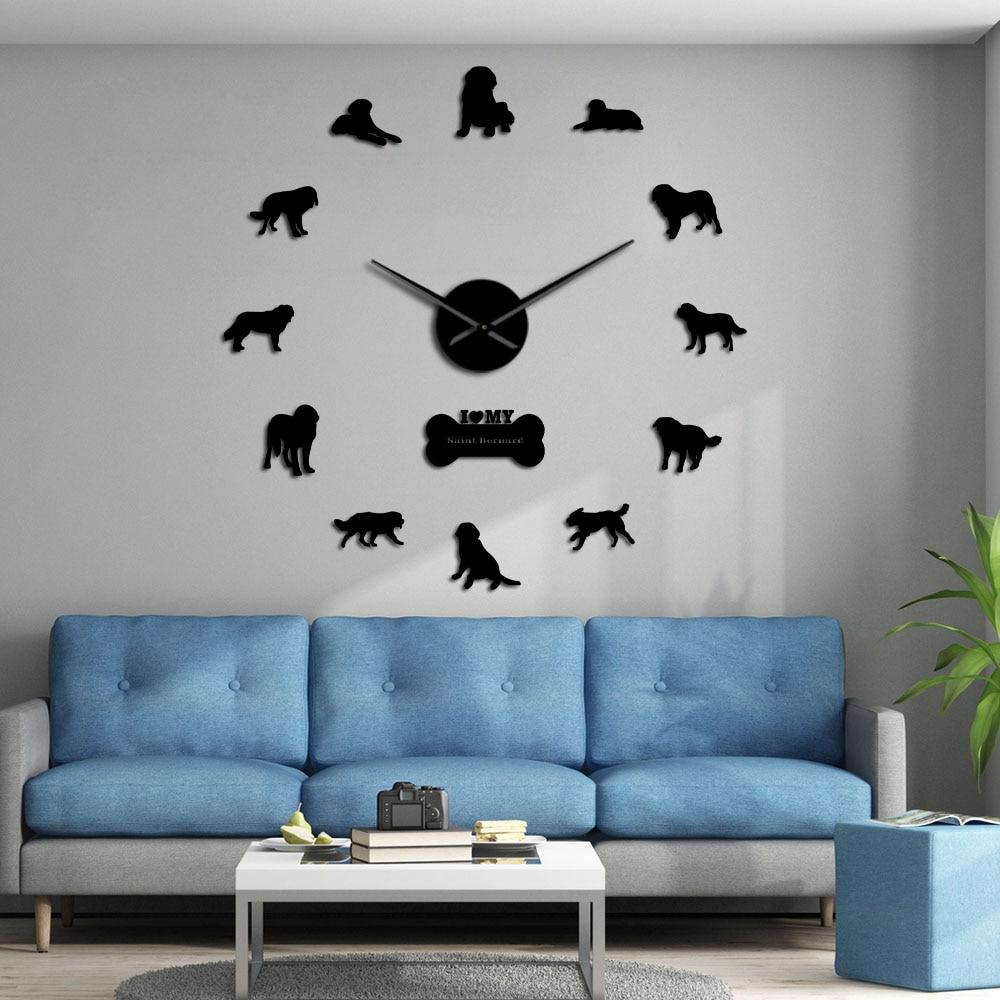 Wall Clocks - Saint Bernard Dog Large Frameless DIY Wall Clock Bernhardiner Decor