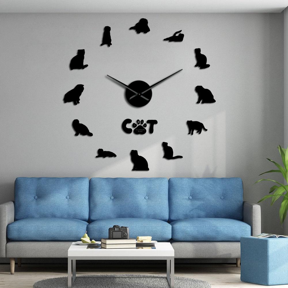 Wall Clocks - Scottish Fold Cats Large Frameless DIY Wall Clock Gift