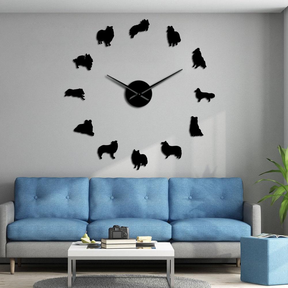 Wall Clocks - Sheltie Collie Sheltland Sheepdog Large Frameless DIY Wall Clock