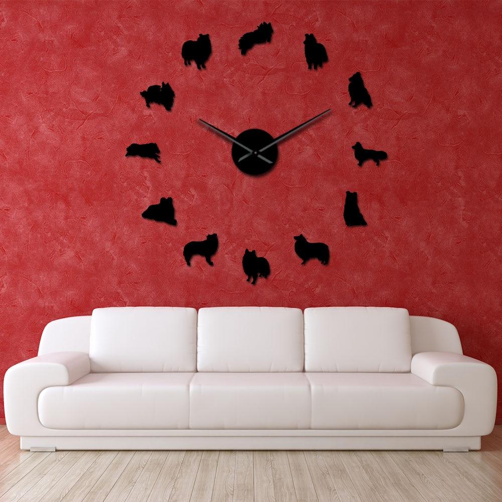 Wall Clocks - Sheltie Collie Sheltland Sheepdog Large Frameless DIY Wall Clock