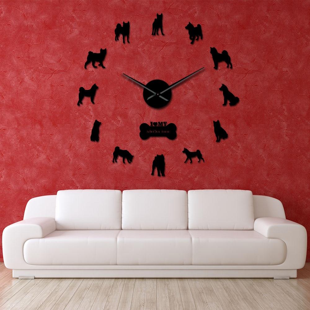 Wall Clocks - Shiba Inu Japanese Dog Large Frameless DIY Wall Clock